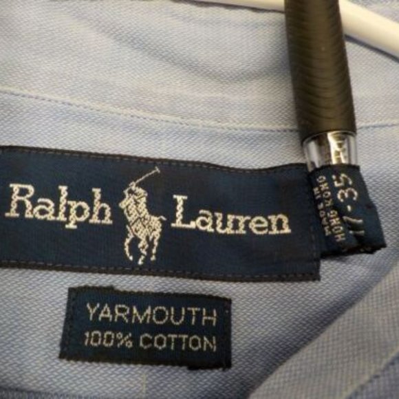 Ralph Lauren Mens Blue Dress Shirt Yarmouth Long Sleeve Formal Button Down 17-35 - Picture 5 of 10